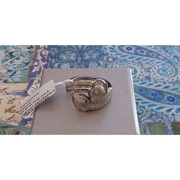 New~Stunning 1 Ct. Genuine Diamond Round/Baguette Bypass Two Hearts Ring Sz 8
